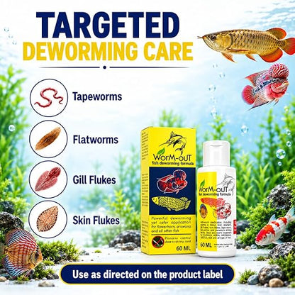 Aquatic Remedies Worm-Out Fish Deworming Formula, 60ML for Flower Horn, Discus, Arowana and All Other Fish