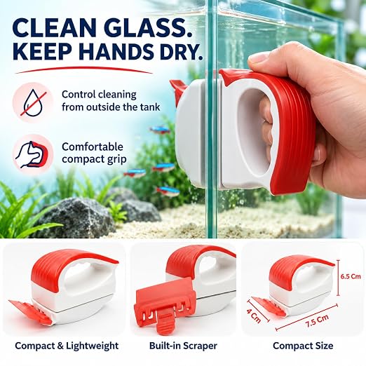 Petzlifeworld BL-M6 Mini Magnetic Aquarium Glass Cleaner – Red with  White