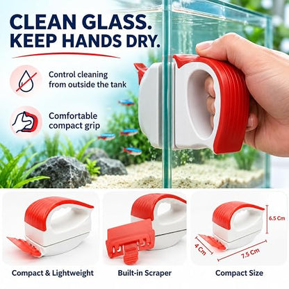 Petzlifeworld BL-M6 Mini Magnetic Aquarium Glass Cleaner – Red with  White