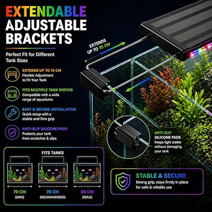 petzlifeworld Aquarium LED Light | Ultra Slim 1cm Design | Extendable Brackets | Waterproof Light for Freshwater & Saltwater | Energy Efficient Full Spectrum Lighting