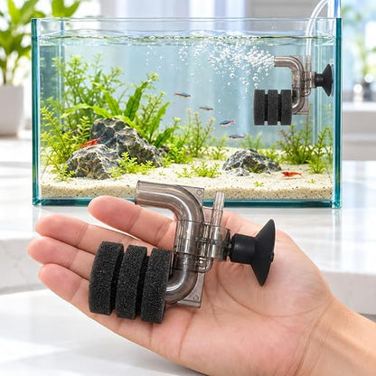 Petzlifeworld Mini C-Type Bio Sponge Filter for Nano Aquariums & Fish Bowls (9 × 7 × 4 cm) Suction Cup Mount | Biological Filtration & Aeration | 4 mm Air Hose Connection