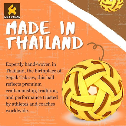 petzlifeworld Marathon MT-102 Basic Training Model, Sepak for Older Children | Lightweight Basic Training Ball | Durable Rattan-Style Plastic Ball | Made in Thailand | Indoor & Outdoor Play
