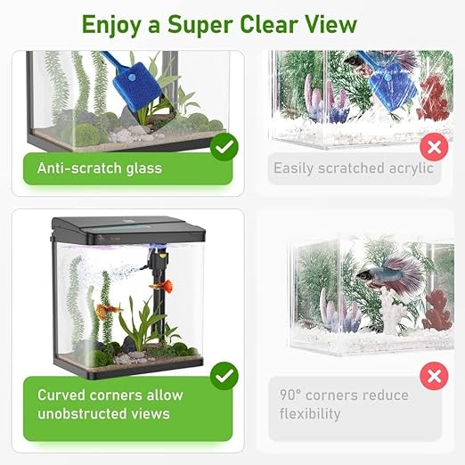 Nemo (RX-230 Thunder Black) Aquarium Starter Kit Small Acrylic Betta Fish Tank Desktop with Filter Pump LED Light, Crystal Clear 360° Viewing, Shatter-Resistant & Leak-Proof Base|Size - 28*23*16cm