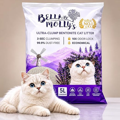 petzlifeworld Bella & Molly’s Fresh Bentonite Cat Litter 5L | 3-Second Fast Clumping | 99.9% Dust-Free | 10X Odor Lock | Long-Lasting Freshness
