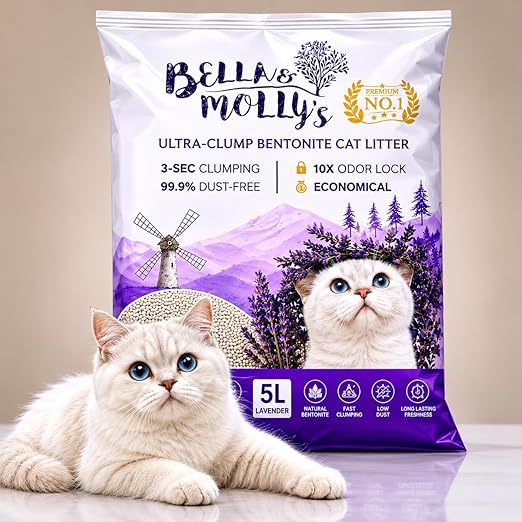 petzlifeworld Bella & Molly’s Fresh Bentonite Cat Litter 5L | 3-Second Fast Clumping | 99.9% Dust-Free | 10X Odor Lock | Long-Lasting Freshness
