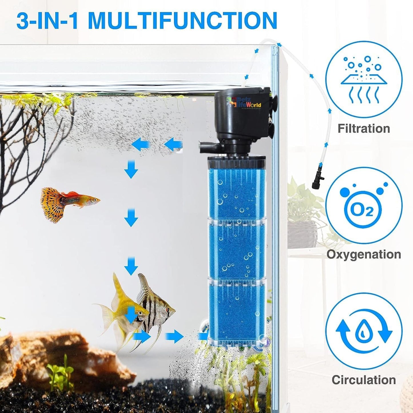 Bluepet Aquarium Liquid Internal Filter for Aquarium Fish Tank | Suitable for Fresh Water and Sea Water Appliances (BL-7400F | Power : 25W | Output : 1200L/H | Suitable for 3 Feet Tank)
