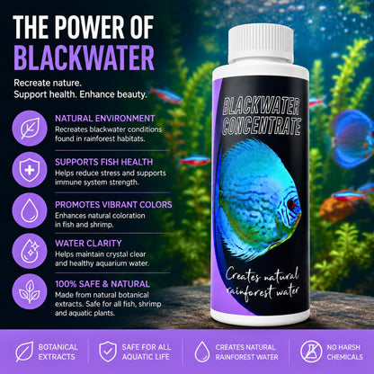 Petzlifeworld Aquatic Remedies Blackwater Concentrate 120ml for Aquariums | Natural Tannin Water Conditioner | Creates Amazon Blackwater Habitat | Enhances Fish Color & Health for Discus, Bettas, Tetras & Shrimp