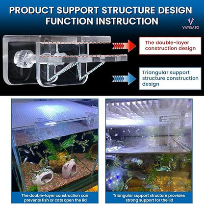 Petzlifeworld Transparent Acrylic Aquarium Cover Brackets with Screw Clamp | Lid Support Clips for Rimless Fish Tanks | Anti-Jump Design | Clear Plastic Mounts for Dividers & Lids (4 Pcs)