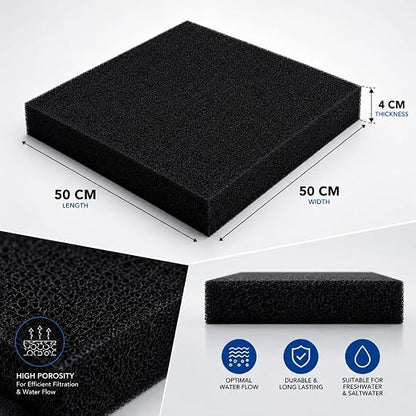 Petzlifeworld  Premium Aquarium Filter Black Sponge (50 x 50 x 4 cm) | High Porosity Bio Filter Foam Sheet | Cut-to-Size Reusable Filtration for Aquariums, Koi Ponds, Hydroponics, Aquaculture & Fish Farms