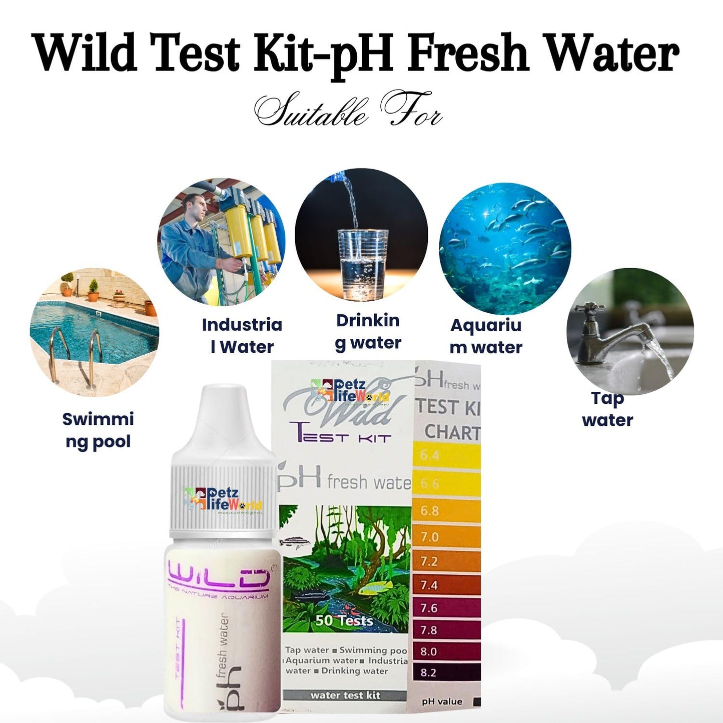 Aquatic Remedies Wild pH Fresh Water Test Kit (50 Tests) Suitable for Aquarium Water, Swimming Pool, Industrial Water