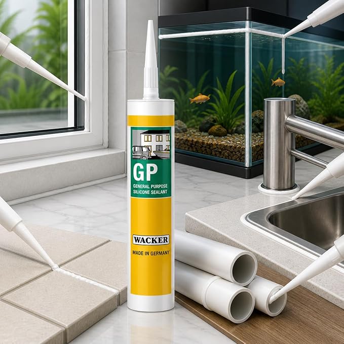 Petzlifeworld Wacker GP Silicone Sealant 280ML | Waterproof Gap Filling & Strong Bonding | Ideal for Glass, Tiles, PVC, Aquarium & Metal | Fast Curing Multi-Purpose Sealant