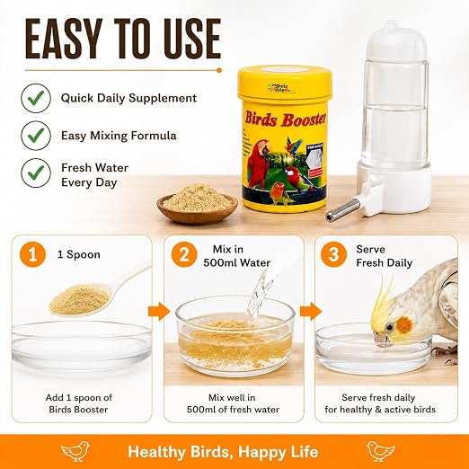 Petzlifeworld 50g Bird Booster Feather Growth & Color Formula Bird Health Supplement | Supports Feather Development, Natural Color Enhancement, Breeding Support & Daily Vitality for Pet Birds