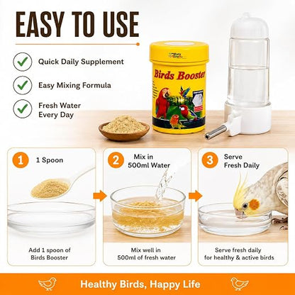 Petzlifeworld 50g Bird Booster Feather Growth & Color Formula Bird Health Supplement | Supports Feather Development, Natural Color Enhancement, Breeding Support & Daily Vitality for Pet Birds