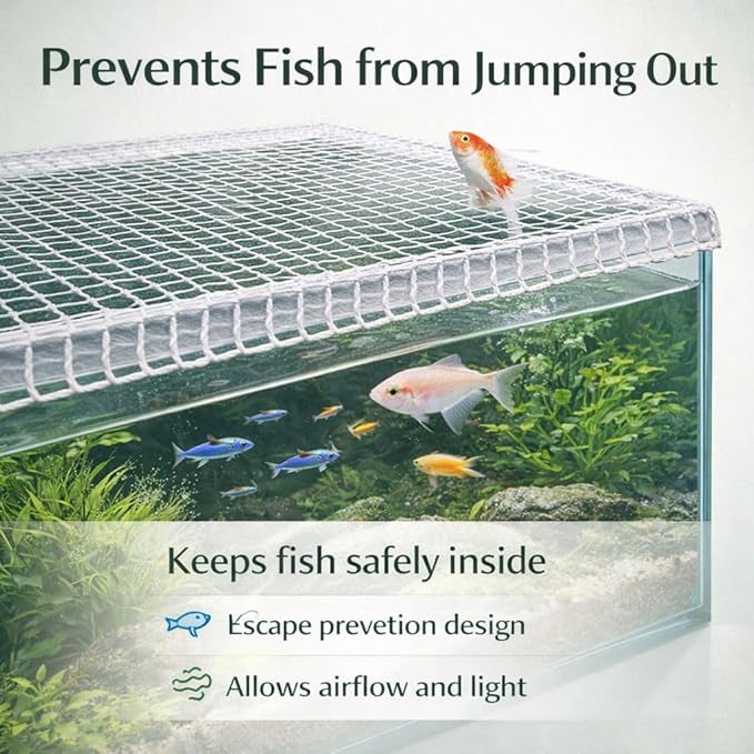 Petzlifeworld Aquarium Protective Mesh Net Cover – Nylon Rope Fish Tank Jump Guard Lid | Breathable Escape Prevention Net for Fish, Turtle & Reptile Tanks | DIY Stretchable Aquarium Cover
