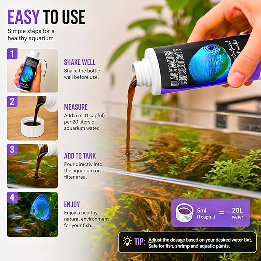 Petzlifeworld Aquatic Remedies Blackwater Concentrate 120ml for Aquariums | Natural Tannin Water Conditioner | Creates Amazon Blackwater Habitat | Enhances Fish Color & Health for Discus, Bettas, Tetras & Shrimp