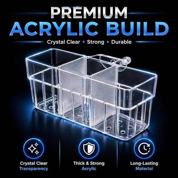petzlifeworld 1Pcs Clear Acrylic Three-Compartment Hanging Hydroponic Planter | Hanging Plant Holder with Visible Root Growth | Decorative Aquatic Planter for Fish Tanks (18 × 6.5 × 8 cm)