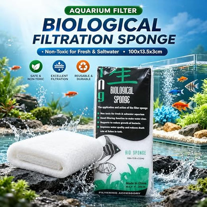 Petzlifeworld Biological Aquarium Filter Sponge Pad 100x13.5x3cm | Non-Toxic Bio Foam for Fish Tank | Improves Water Clarity | Reusable Filtration Media for Fresh & Saltwater Aquariums