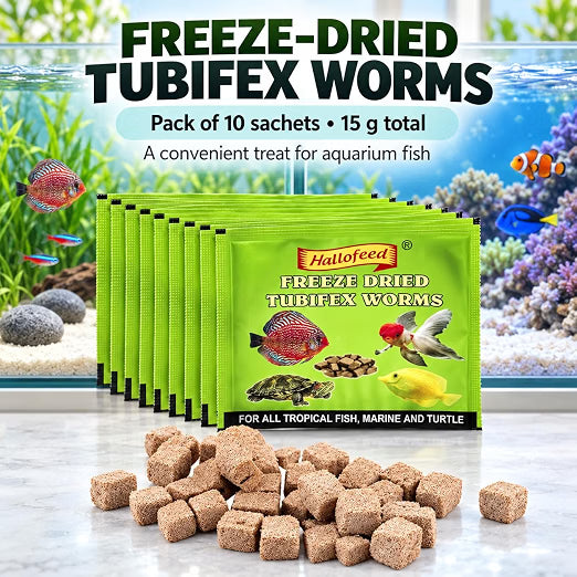 Petzlifeworld Freeze-Dried Tubifex Worms Fish Food, Pack of 10 (15g) | Floating Treat for Freshwater & Marine Aquarium Fish