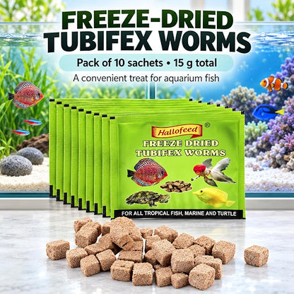 Petzlifeworld Freeze-Dried Tubifex Worms Fish Food, Pack of 10 (15g) | Floating Treat for Freshwater & Marine Aquarium Fish