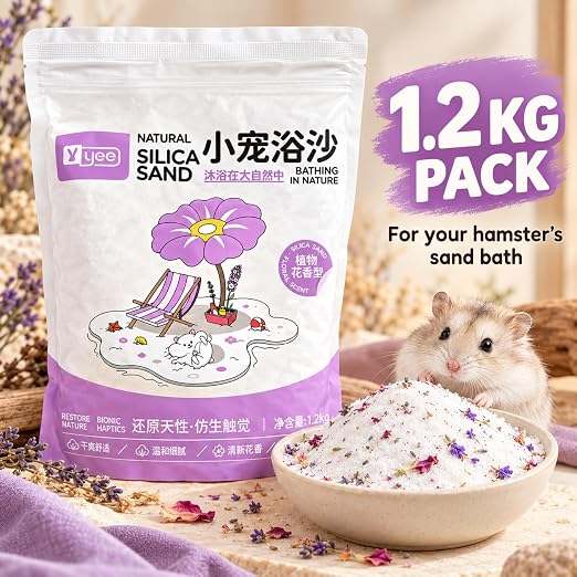 Petzlifeworld 1.2Kg Natural Silica Bath Sand for Hamster | Odor-Control Grooming Sand for Hamsters, Guinea Pigs, Gerbils & Chinchillas | Clean, Safe & Mess-Free Bathing