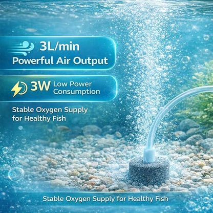 SOBO Super Silent Aquarium Air Pump AQ-003 | 3W Single Outlet Oxygen Pump | 3L/min Output | Includes 1M Air Tube & Air Stone