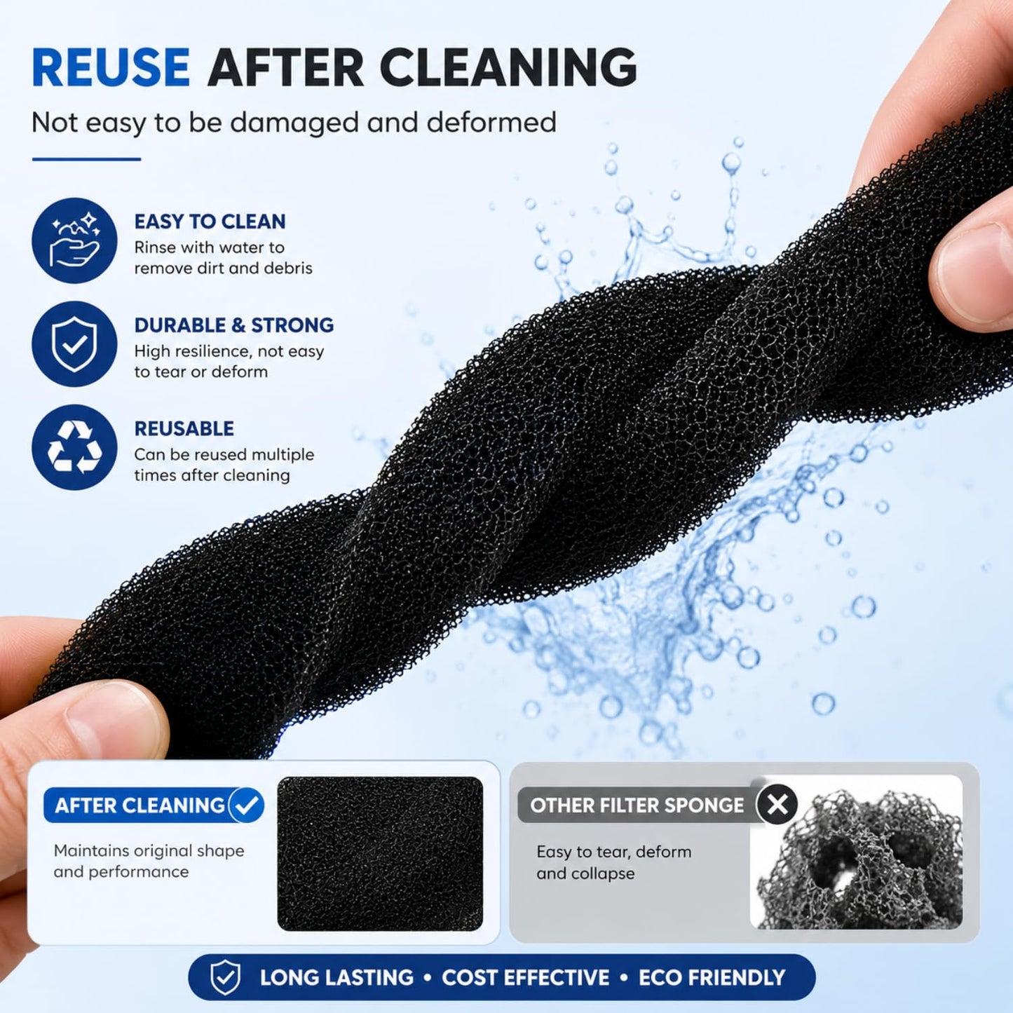 Petzlifeworld  Premium Aquarium Filter Black Sponge (50 x 50 x 4 cm) | High Porosity Bio Filter Foam Sheet | Cut-to-Size Reusable Filtration for Aquariums, Koi Ponds, Hydroponics, Aquaculture & Fish Farms