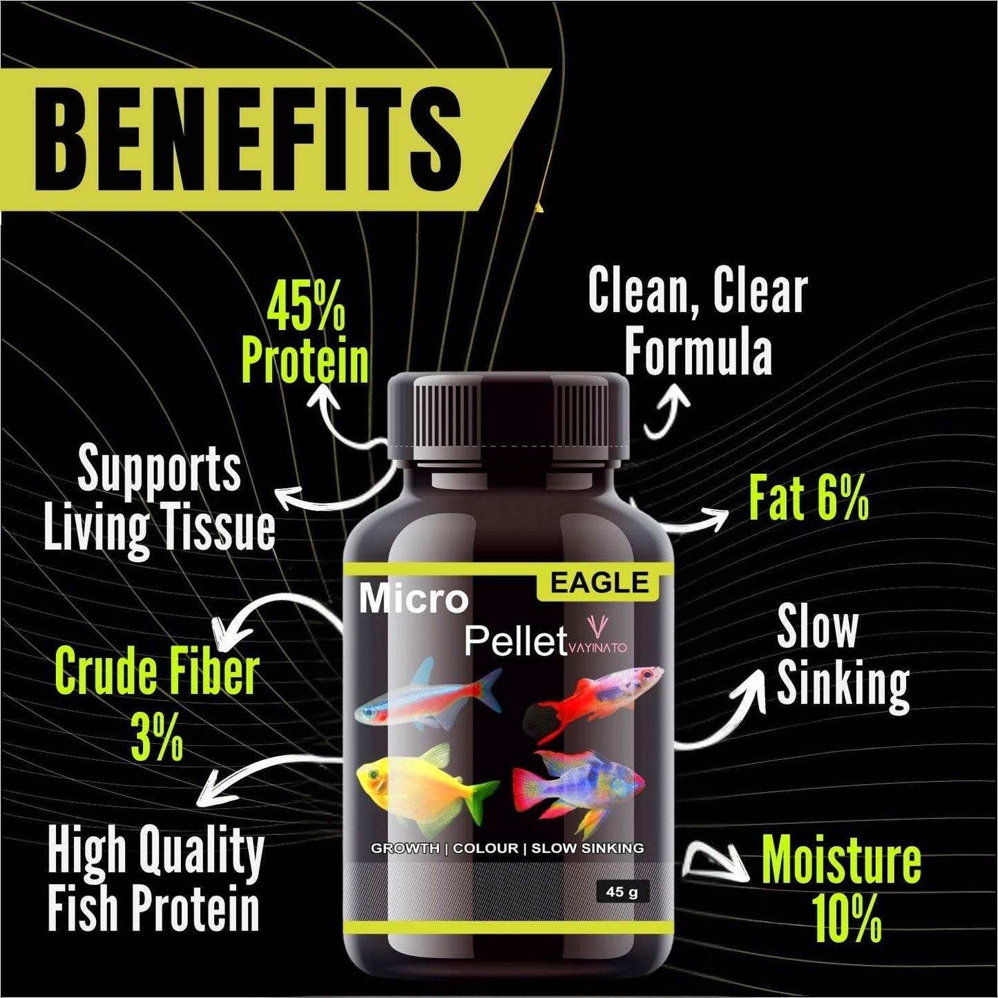Eagle (Pack of 2 * 45g) Micro Pellet - Slow Sinking Fish Food for Fast Growth & Color