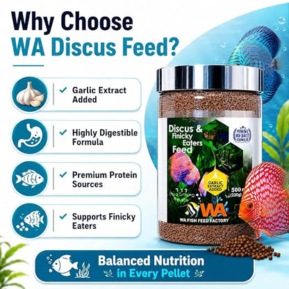 Petzlifeworld Wa Discus&Finicky Eaters Fish Food,500Ml(220G)|Garlic Extract Added|Slow Sinking Pellets