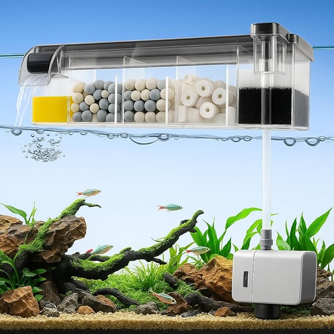 Bluepet Multifunctional External Wall-Mounted Waterfall Aquarium Filter with Bio Wheel | 3-Stage Filtration System with Filter Media & Built-in Water Pump (BL-774)