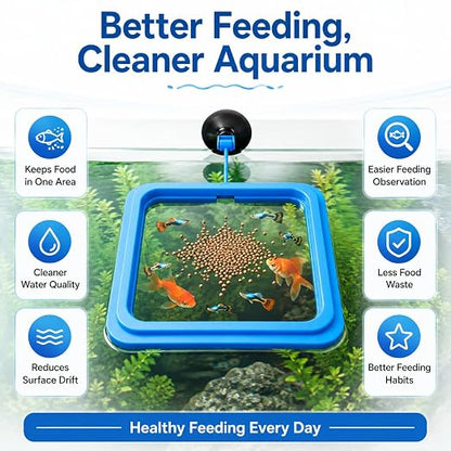 PetzLifeworldPlastic Fish Feeder for Aquarium Tank Floating Food Feeding Ring, Square - Aquarium Fish Tank Accessories Cichild, Beta, Goldfish, Spirulina and Koi Pond - with Suction Cup