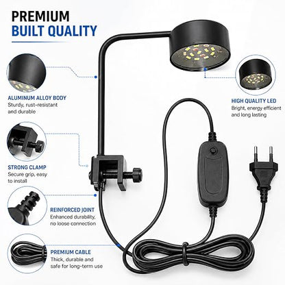 Petzlifeworld Liny WH-570 Aquarium LED Clip Light 8W | White LED Aquarium Lamp for 20–30cm Fish Tanks | AC 220V Energy Efficient Lighting | Easy Clip-On Design for Nano Tanks Aquariums