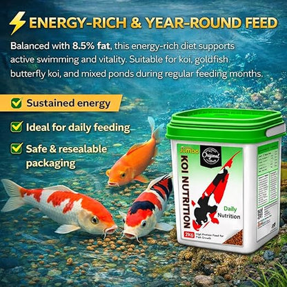 petzlifeworld Horizone Jumbo Koi Nutrition Food – 2 kg Jumbo High-Protein Floating Pellets with Spirulina & Astaxanthin | Color Enhancement & Clean Water Formula