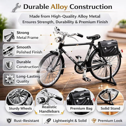 Petzlifeworld Mini Retro Alloy Bicycle Model – Classic Black DIY Bicycle Figurine, Vintage Style Desktop Ornament, Alloy Metal Bicycle Model Kit with Assembly Parts