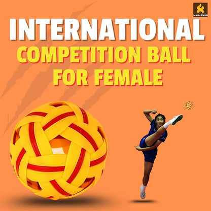 petzlifeworld  Marathon MT-909 International Female/Youth Competition Takraw (Rubber Skin) Lightweight Rattan-Style Plastic Ball | Durable & Safe for Indoor/Outdoor Play | Made in Thailand