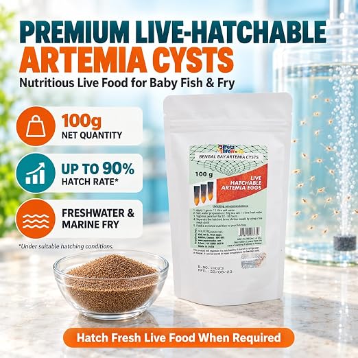 PetzLifeworld Bengal Bay 100g (0.22 Oz) Artemia Cysts - 90% Hatch Rate for Baby & Fry Fish