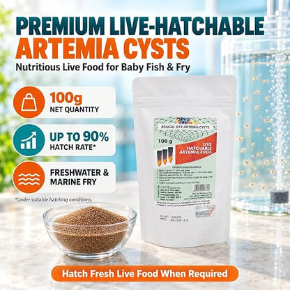 PetzLifeworld Bengal Bay 100g (0.22 Oz) Artemia Cysts - 90% Hatch Rate for Baby & Fry Fish