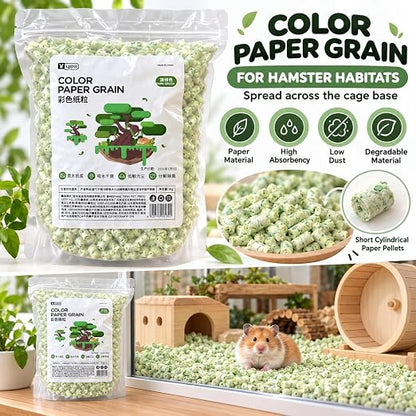 Petzlfiewrold YEE Color Paper Grain Hamster Bedding 1kg (Dark Green and Purple ) | Soft & Absorbent Paper Pellets | Low-Dust & Deodorizing Cage Bedding for Hamsters & Small Pets