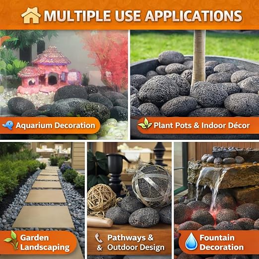 Petzlifeworld Black Lava Pebbles 10–15 cm | Natural Volcanic Stones for Aquarium, Garden, Plant Pots, Fire Pit & Home Décor | Large Decorative Lava Rocks for Landscaping & Aquascaping