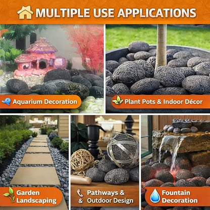 Petzlifeworld Black Lava Pebbles 10–15 cm | Natural Volcanic Stones for Aquarium, Garden, Plant Pots, Fire Pit & Home Décor | Large Decorative Lava Rocks for Landscaping & Aquascaping