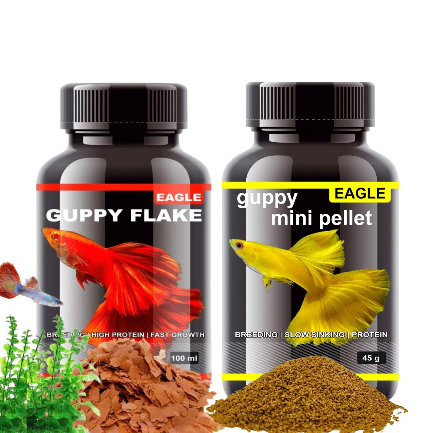 Eagle Guppy Fish Food Combo (Guppy Flake 100ml + Mini Pellet 45g)