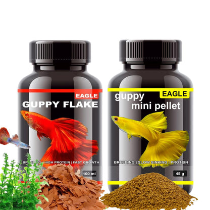 Eagle Guppy Fish Food Combo (Guppy Flake 100ml + Mini Pellet 45g)