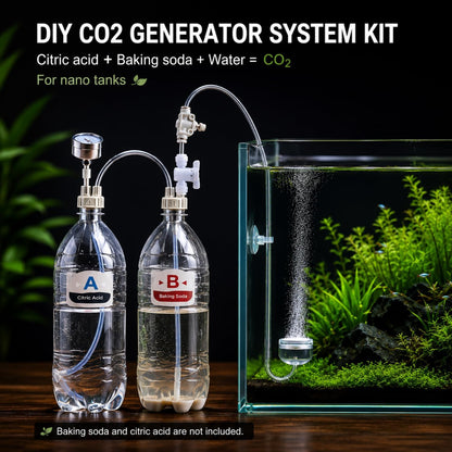 petzlifeworld DIY D201 CO2 Generator System Kit for Planted Aquarium | CO2 Regulator with Pressure Gauge, Tube, Valve & Bottle Cap | Citric Acid 200g + Baking Soda 200g | Aquascaping Kit