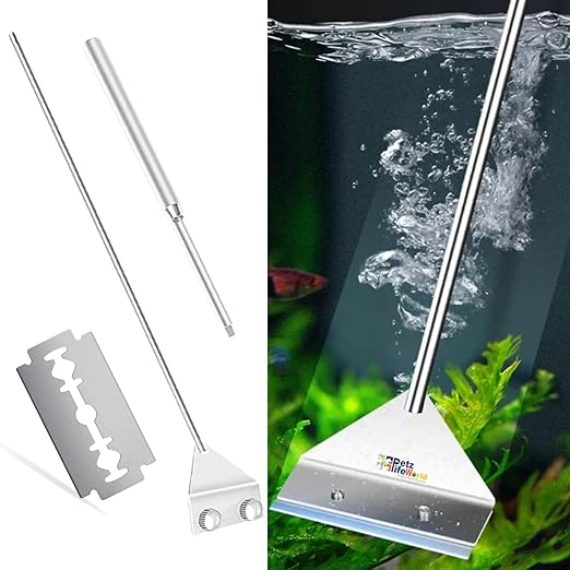 Petzlifeworld Stainless Steel Long Handle Algae Scrapper Extendable (45Cm) with Stainless Steel Blade for Aquarium Fish Tank