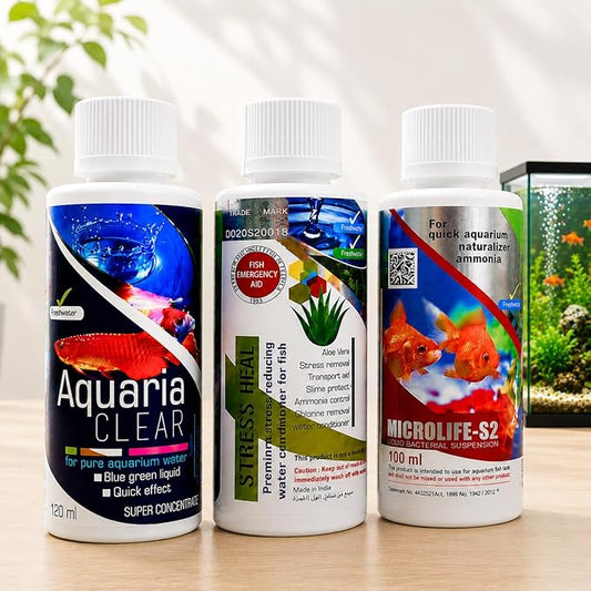 Aquatic Remedies Aquarium Fish Tank Must Have Starter Combo  (Stress Heal + Aquaria Clear + MicroLife S2) 3 * 100 ML - 3 Pcs Combo Starter Pack