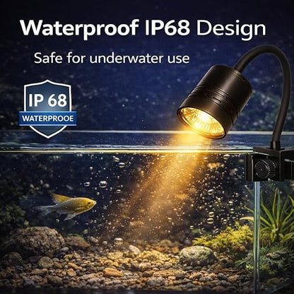 Petzlifeworld Mini LED Aquarium Spotlight 1W | Adjustable Focus Warm Light | Waterproof Submersible Lamp for Fish Tank & Aquarium Plants | Compact Clip-On Design Brand: VAYINATO