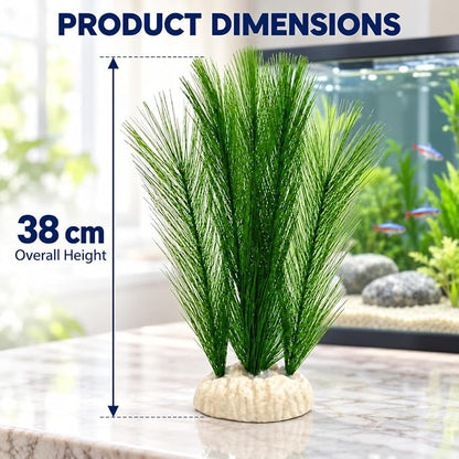 Petzlifeworld 1 Pcs Artificial Water Grass Aquarium Decoration (38 cm) Green Feather-Look Plant with Base | Simulation Aquatic Plant for Fish Tank Landscape & Aquascaping