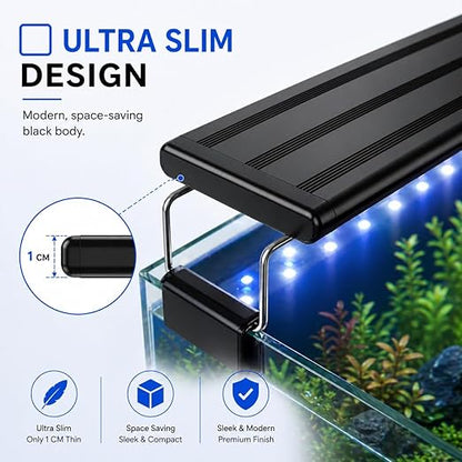 petzlifeworld Aquarium LED Light | Ultra Slim 1cm Design | Extendable Brackets | Waterproof Light for Freshwater & Saltwater | Energy Efficient Full Spectrum Lighting