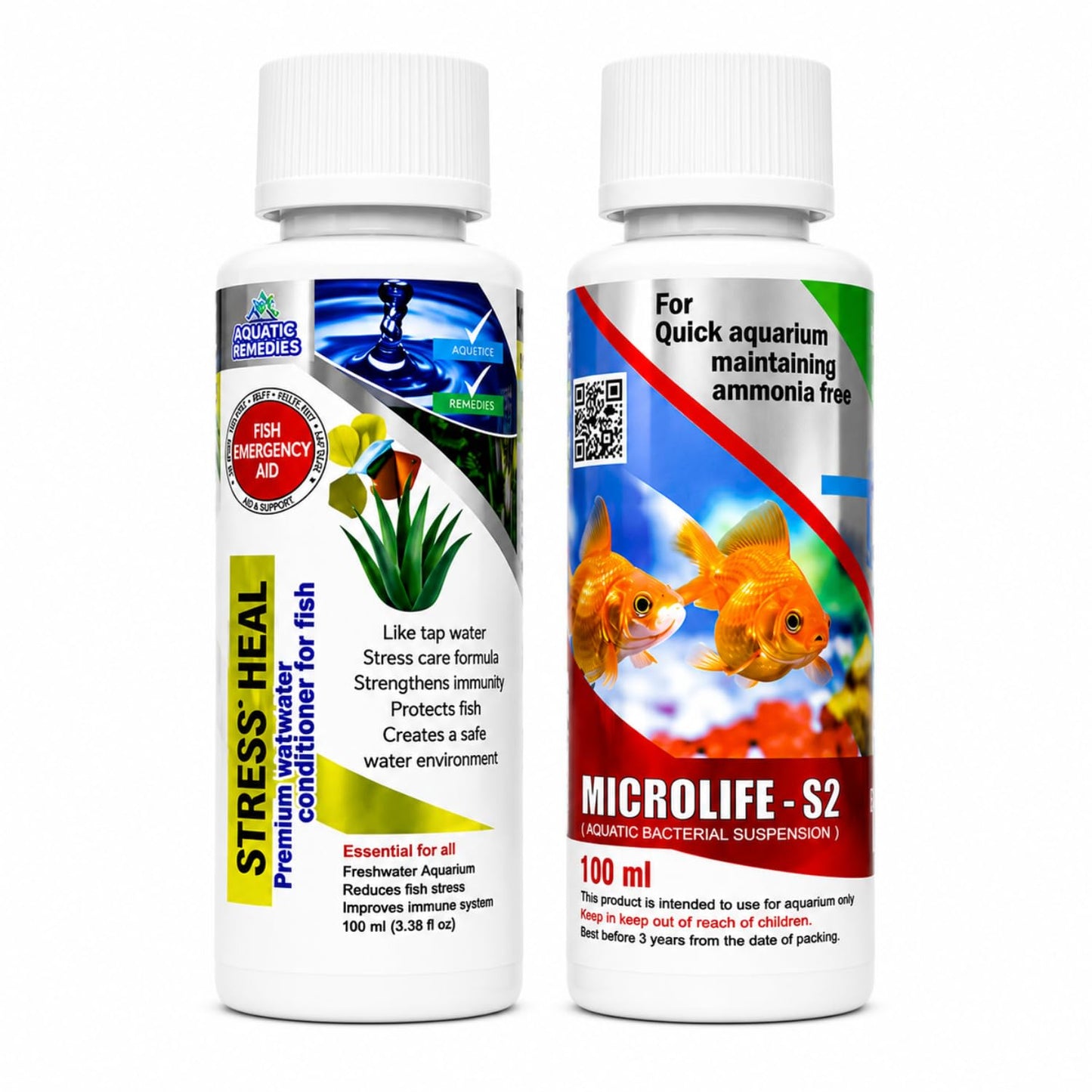 Petzlifeworld Aquatic Remedies (Pack of 2) Stress Heal-100ml & MIcrolife S2-100ml Aquarium Water Condiitoner