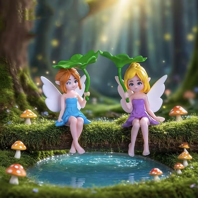 Petzlifeworld Cute Lotus Leaf Fairy Figurines (2 Pcs) | Miniature Aquarium Decoration, Car Dashboard Decor, Home Tabletop Showpiece | Aesthetic Gift for Girls, Women & Couples