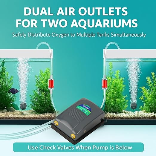 Sobo SB-648 Dual Outlet Silent Aquarium Qxygen Pump with Free 3 Meter Air Tube, 2 Air Stone and 2 Check Valve | Power : 5W | Output : 2 * 4L/min | Pressure : 2 * 0.02mpa